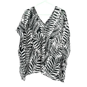 NYDJ size XS‎ short sleeve coverup top semi sheer black white leaf print